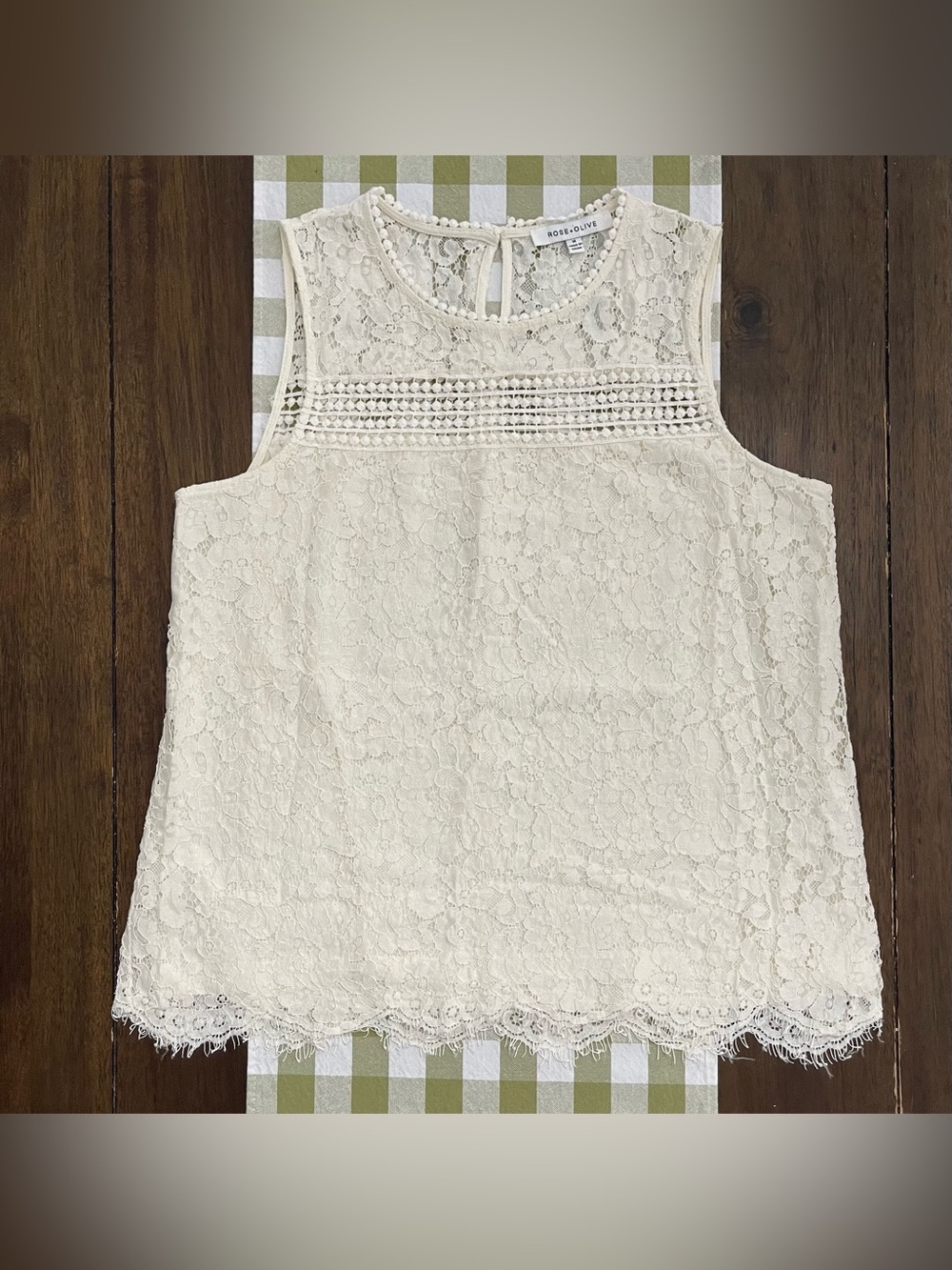 Rose & Olive Ivory Lace Crochet Yoke Sleeveless Top